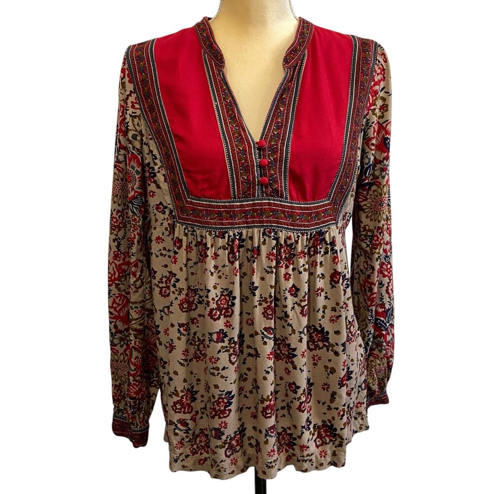 Lucky Brand Floral Print Western Boho Prarie Long Sleeves Blouse Size Medium